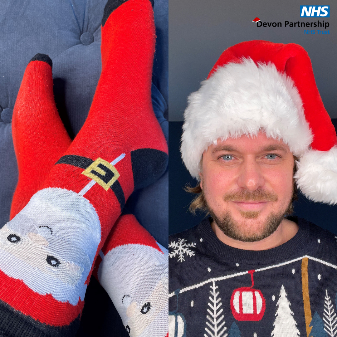 Christmas socks and Santa hat
